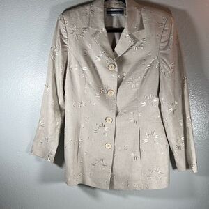 Amanda Smith Women's Pure Linen Embroidered Flowered Longline Jacket Beige Sz 6